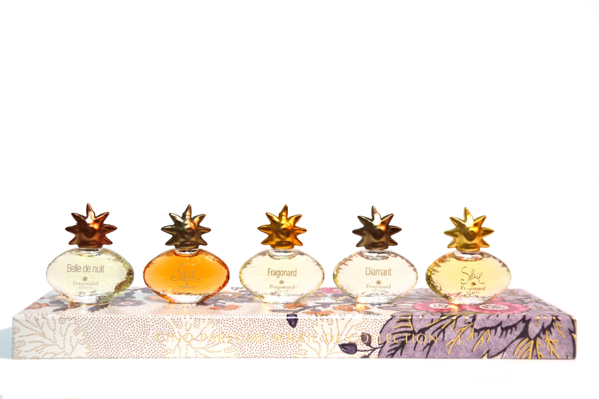 Kolekcia 5 miniatur pravých parfumov ve tvaru "SOLEIL", Fragonard, 5x7 ml